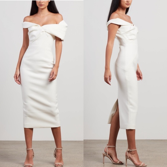 NWT Rachel Gilbert Matteo Midi Dress Gown Off Shoulder Bridal Wedding White - Picture 3 of 15